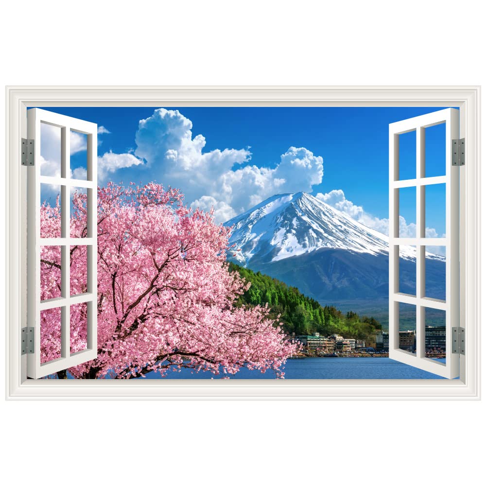 Amazon.co.jp: ウォールステッカー 窓 富士山 桜 日本製 春 さくら